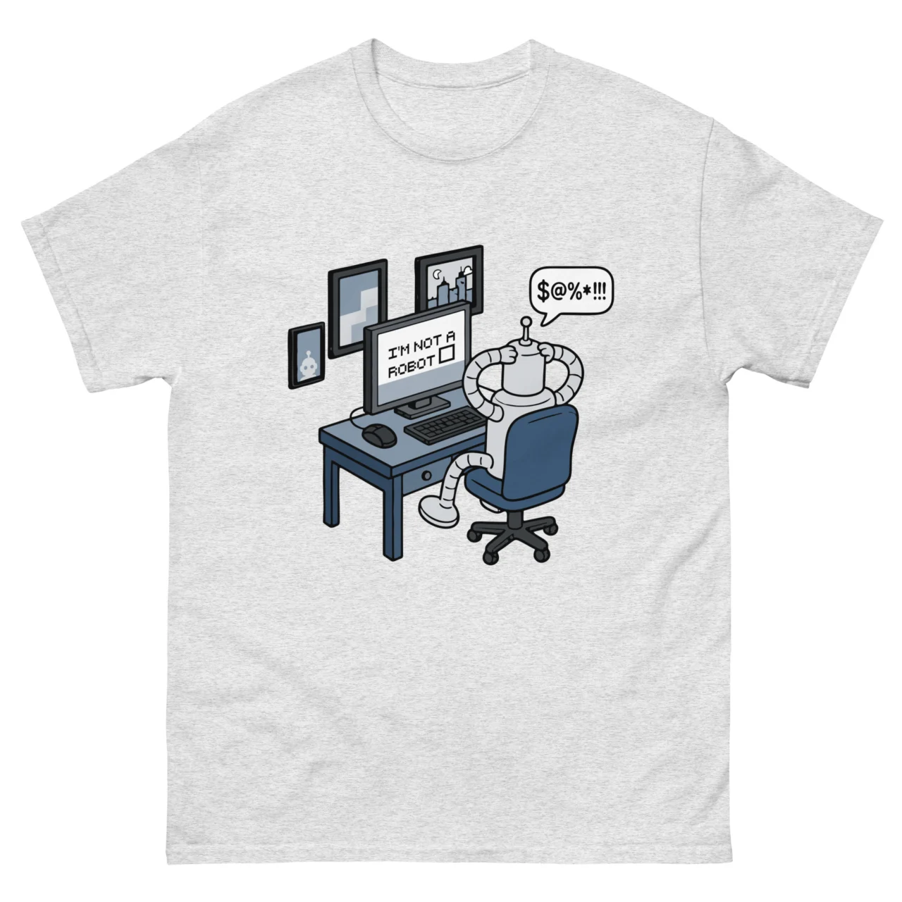 I'm Not A Robot Funny AI Tech Office Tee in Ash