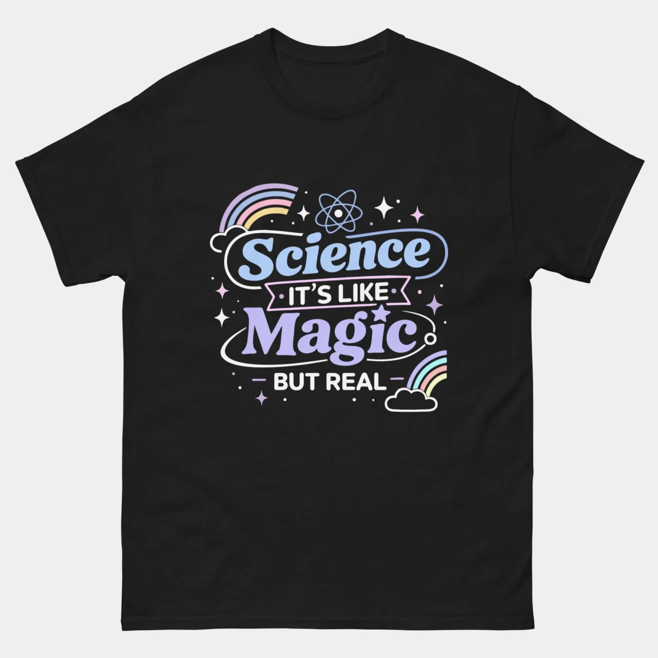 Science Is Like Magic But Real Funny Nerd Tee - Cute Retro T-Shirt in Black