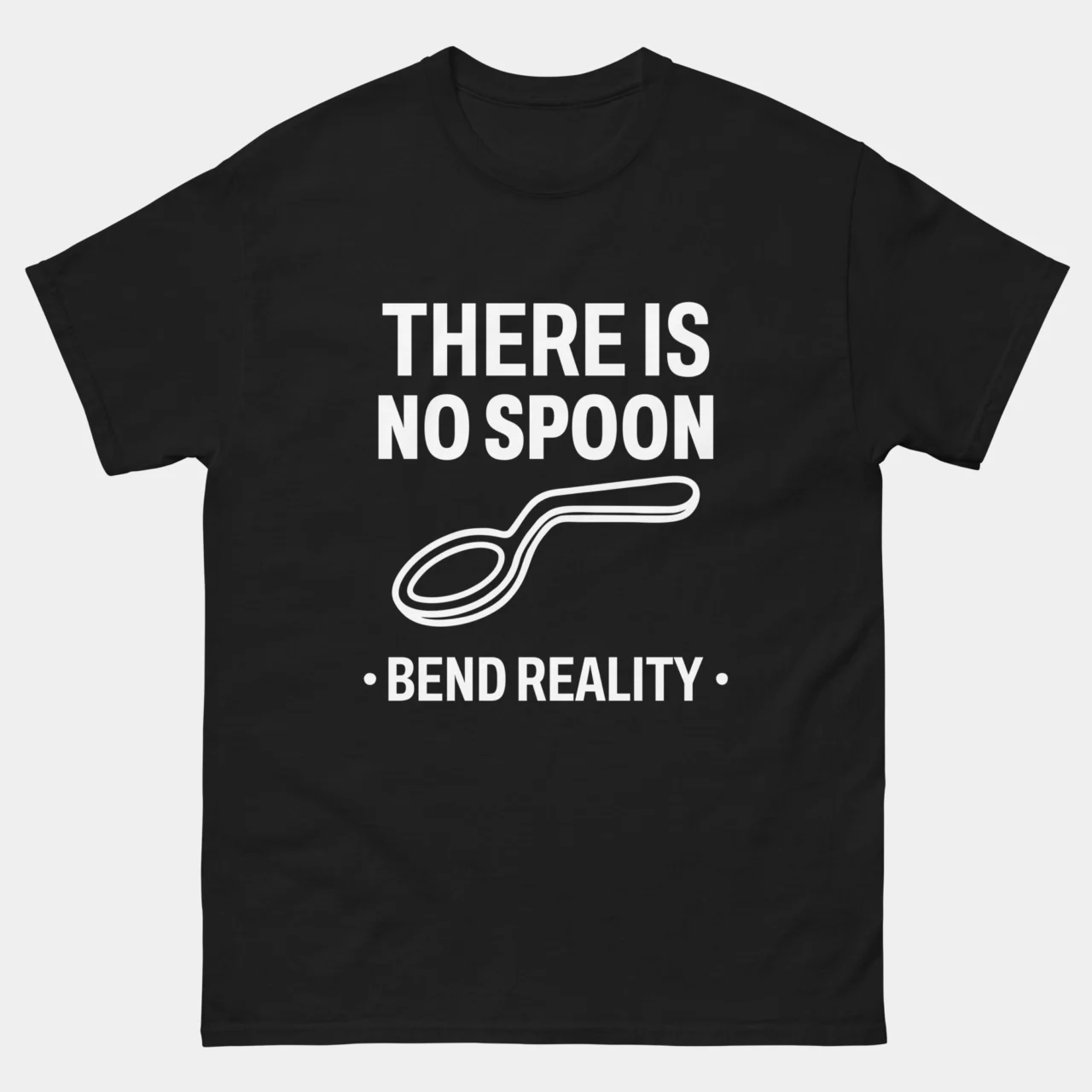 Funny There Is No Spoon Bend Reality Sci-Fi Tee in Black