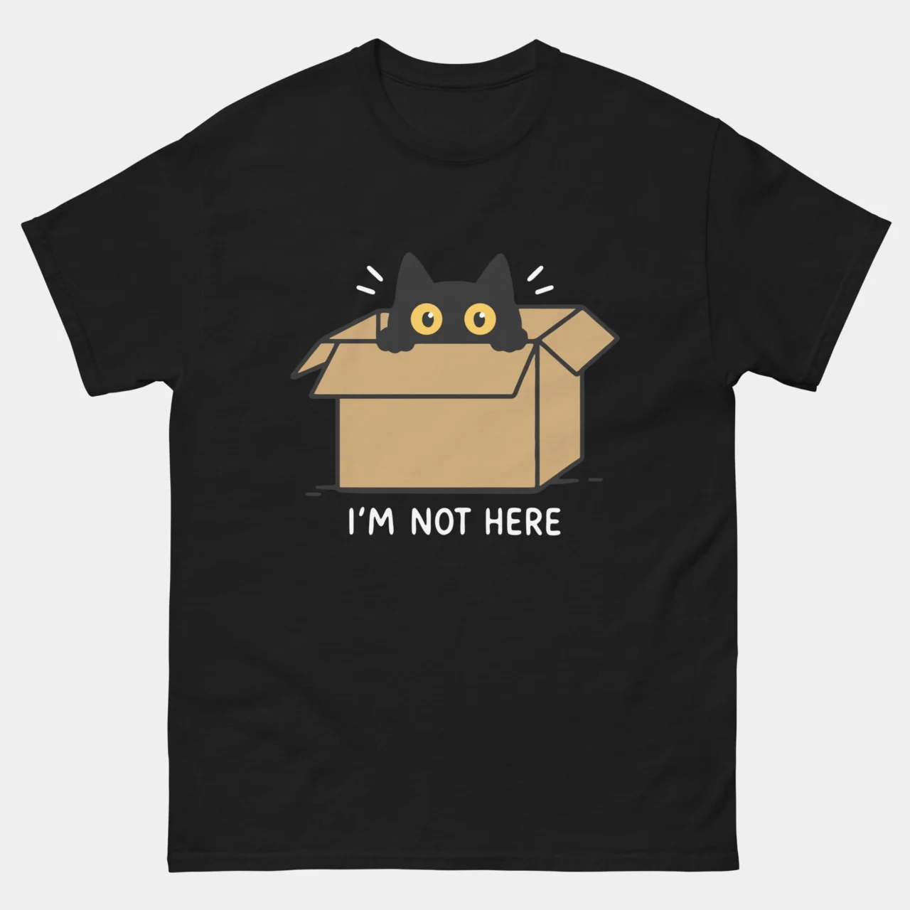 Black I’m Not Here Funny Out Of Office T-Shirt, a funny introvert cat design